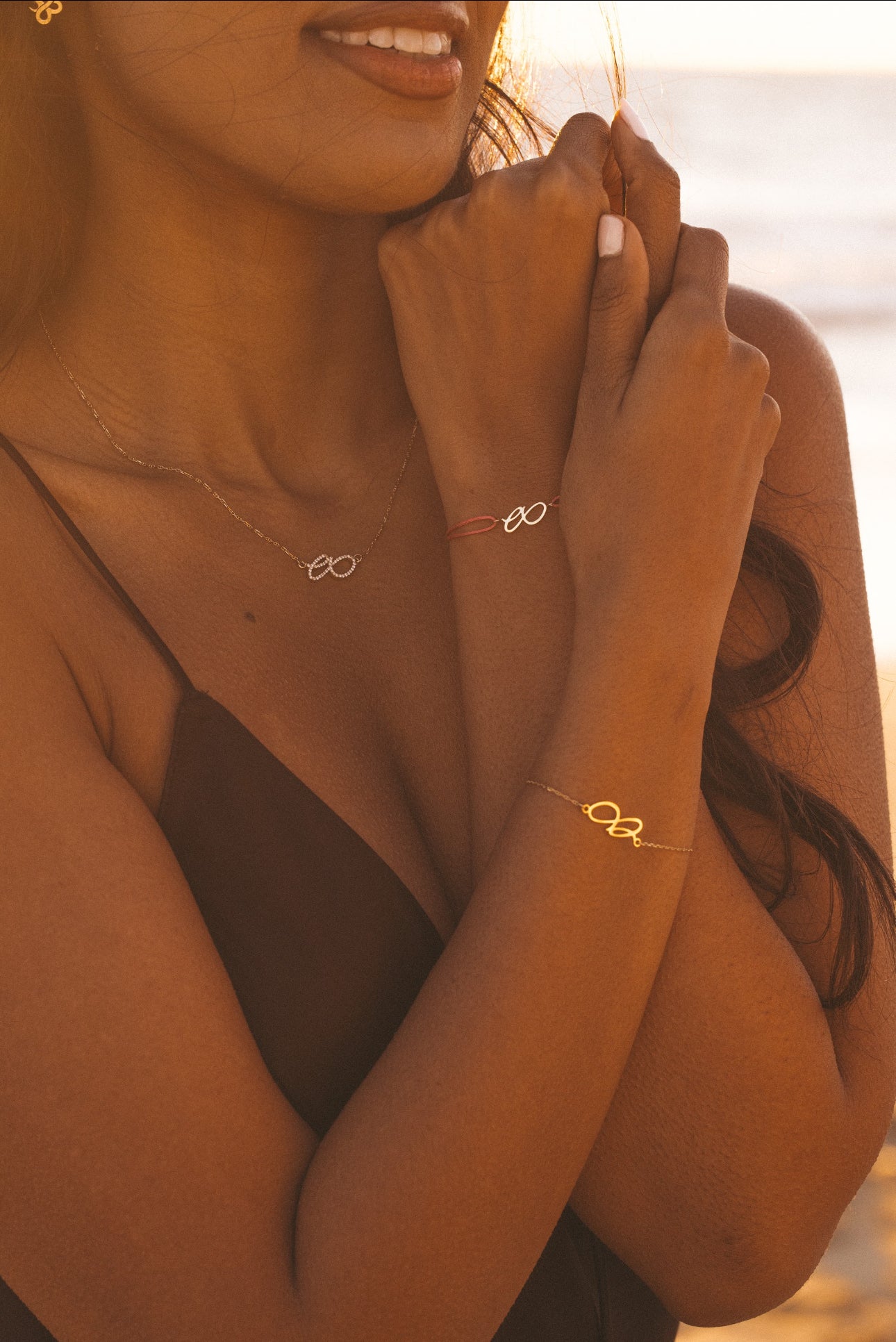 MINI ETERNAL FLOW CORD BRACELET - White and Yellow Gold